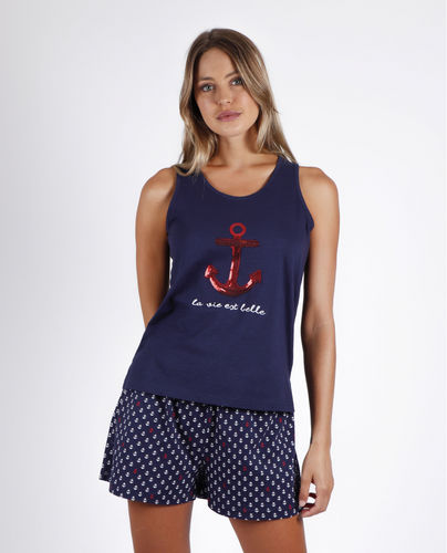Sommerpyjama für Damen | Hosenträger | 55186-0 Marine